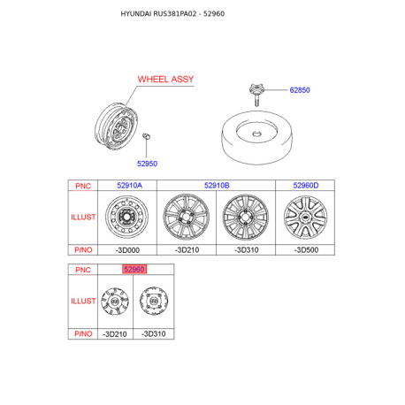 Облицовка, колеса 52960-3D310 Mobis - 529603D310 - схема с каталога 52960, RUS381PA02 529603D310