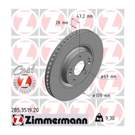 Диск тормозной Zimmermann - 285.3519.20 - изображение №1 285.3519.20