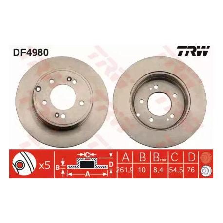 Диск гальмівний TRW DF4980. Фото 1 DF4980