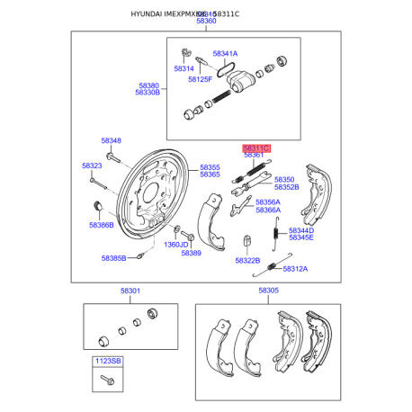 Пружина стяжная верхняя колодок стояночного тормоза левая верхняя 58311-24000 Mobis - 5831124000 - схема с каталога 58311C 5831124000