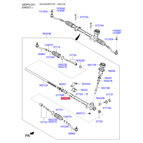 Втулка рейки рульового механізму 56555-1C100 Mobis - 565551C100 - схема з каталогу 56521B, KEURPTC05 565551C100