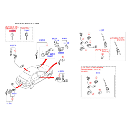 Замок, замок-выключатель 81996-1E010 Mobis - 819961E010 - схема с каталога 81996F, TEURPMCT06 819961E010