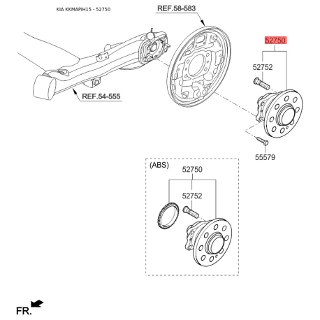 Маточина колеса 52750-0U000 Mobis - 527500U000 - схема з каталогу 52750, KKMAPIH15 527500U000