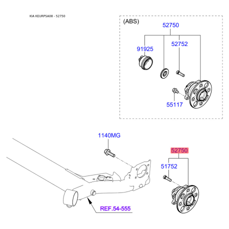 Маточина колеса 52750-1G101 Mobis - 527501G101 - схема з каталогу 52750, KEURPSA08 527501G101