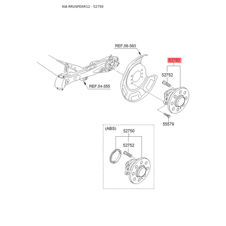 Маточина колеса 52750-1R000 Mobis - 527501R000 - схема з каталогу 52750, RRUSPDXR12 527501R000