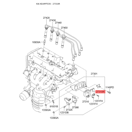 Катушка зажигания правая 27310-22600 Mobis - 2731022600 - схема с каталога 27310R, KEURPTC05 2731022600