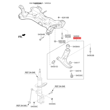 Рычаг подвески колеса правый нижний 54501-4L000 Mobis - 545014L000 - схема с каталога 54501A, REURPDXR15 545014L000