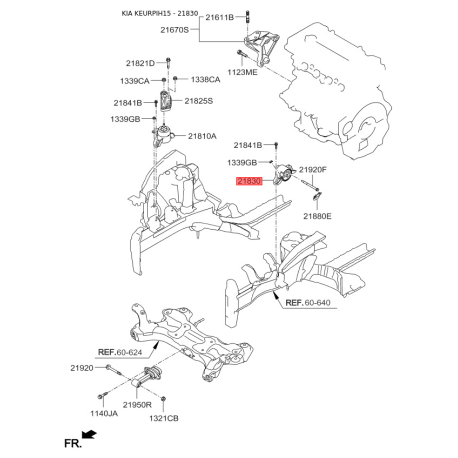 Подушка двигателя 21830-1W100 Mobis - 218301W100 - схема с каталога 21830, KEURPIH15 218301W100