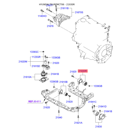 Подушка двигуна задня 21930-1E200 Mobis - 219301E200 - схема з каталогу 21930R, TEURPMCT06 219301E200
