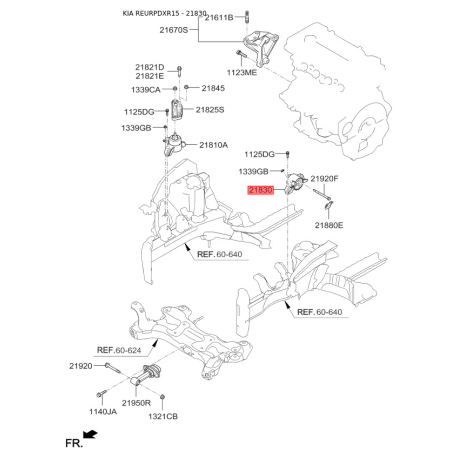 Подушка двигателя 21830-1R050 Mobis - 218301R050 - схема с каталога 21830, REURPDXR15 218301R050