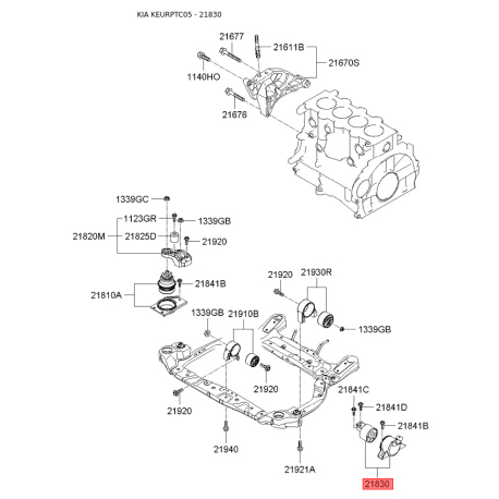 Подушка двигуна 21830-1G100 Mobis - 218301G100 - схема з каталогу 21830, KEURPTC05 218301G100