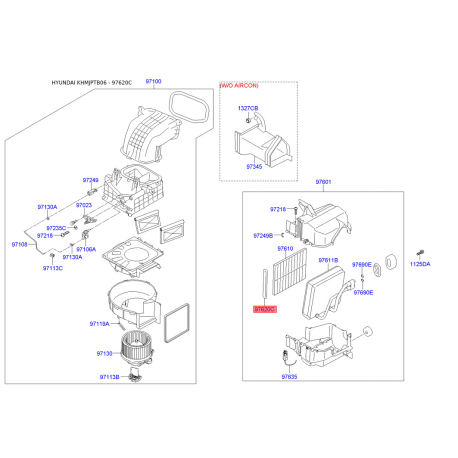 Крышка (корпус или кронштейн) отопителя 97612-1C000 Mobis - 976121C000 - схема с каталога 97620C, KHMJPTB06 976121C000