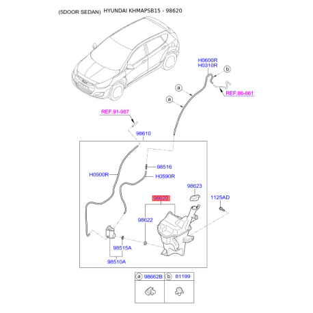 Бачок омывателя 98620-1R010 Mobis - 986201R010 - схема с каталога 98620, KHMAPSB15 986201R010