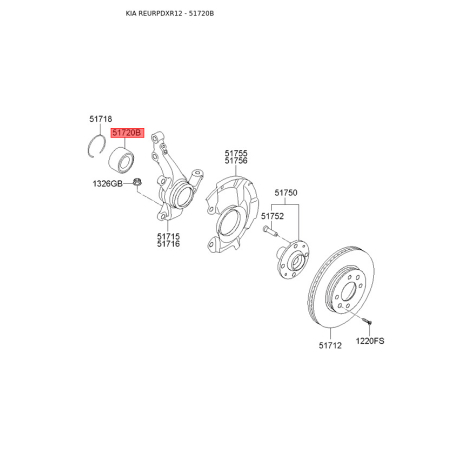 Подшипник ступицы колеса комплект S5172-002000 Mobis - S5172002000 - схема с каталога 51720B, REURPDXR12 S5172002000