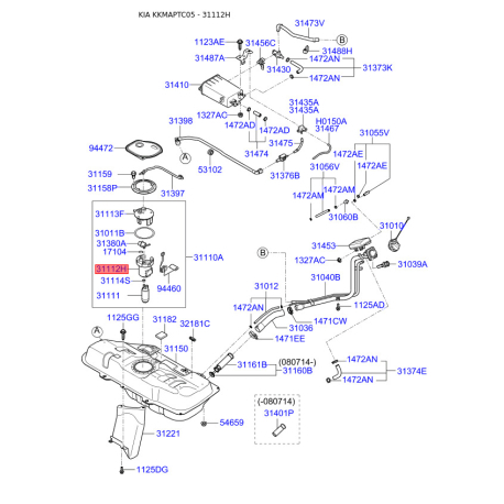 Фильтр топливный 31112-1G500 Mobis - 311121G500 - схема с каталога 31112H, KKMAPTC05 311121G500