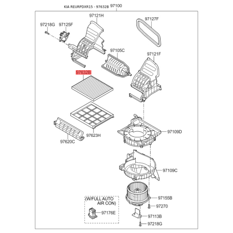 Фільтр салону 97133-4L000 Mobis - 971334L000 - схема з каталогу 97632B, REURPDXR15 971334L000