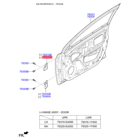 Петля боковой двери правая верхняя 79320-0U000 Mobis - 793200U000 - схема с каталога 79320A, REURPDXR15 793200U000