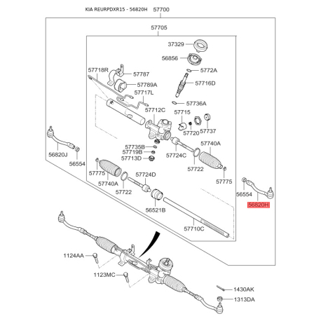 Наконечник кермової тяги лівий 56820-4L000 Mobis - 568204L000 - схема з каталогу 56820H, REURPDXR15 568204L000