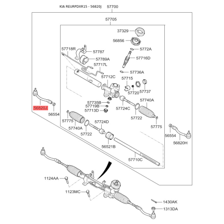 Наконечник кермової тяги правий 56820-4L090 Mobis - 568204L090 - схема з каталогу 56820J, REURPDXR15 568204L090