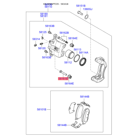 Ремкомплект направляючої супорта 58161-1G000 Mobis - 581611G000 - схема з каталогу 58161B, KKMAPTC05 581611G000