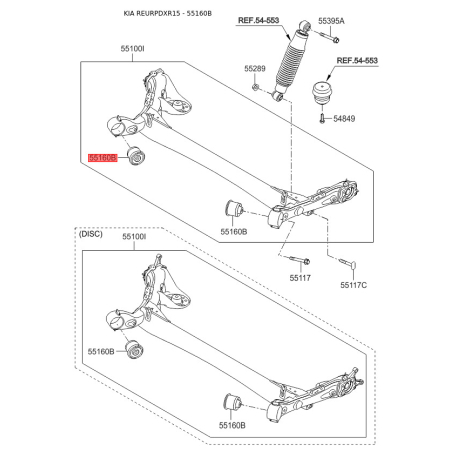 Сайлентблок рычага 55160-1R000 Mobis - 551601R000 - схема с каталога 55160B, REURPDXR15 551601R000