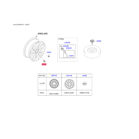 Клапан контролю тиску в шинах 52933-31500 Mobis - 5293331500 - схема з каталогу 52933, CEURPIX24 5293331500