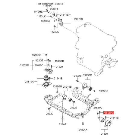 Болт крила 21841-1G200 Mobis - 218411G200 - схема з каталогу 21841D, KKMAPTC05 218411G200