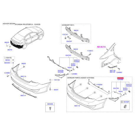 Фонарь задний левый 92405-4L700 Mobis - 924054L700 - схема с каталога 92405B, RRUSPSBR14 924054L700
