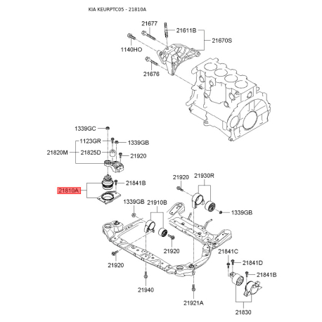 Подушка двигателя 21810-1G100 Mobis - 218101G100 - схема с каталога 21810A, KEURPTC05 218101G100