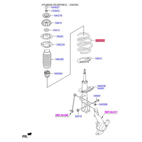 Пружина ходовой части 54630-1R101 Mobis - 546301R101 - схема с каталога 54630S, KEURPSB15 546301R101