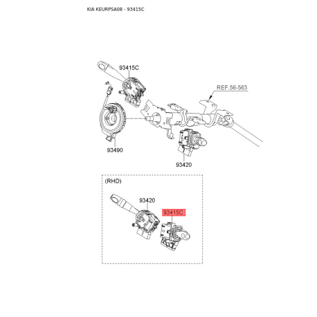 Переключатель указателей поворота 93410-1G000 Mobis - 934101G000 - схема с каталога 93415C, KEURPSA08 934101G000