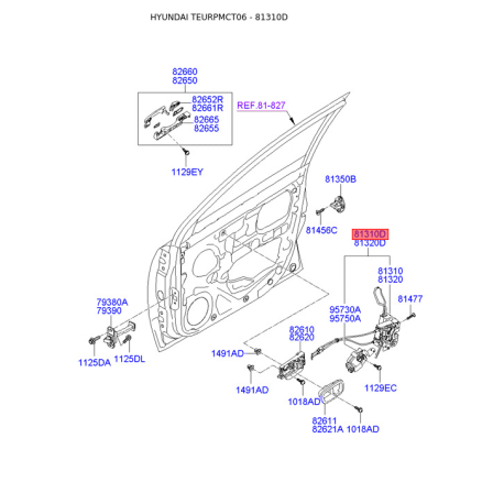 Электропривод замка двери (актуатор) левый 81310-1E020 Mobis - 813101E020 - схема с каталога 81310D, TEURPMCT06 813101E020