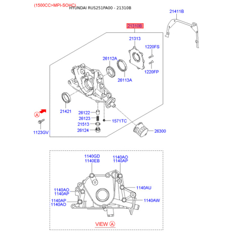 Масляный насос 21310-22650 Mobis - 2131022650 - схема с каталога 21310B, RUS251PA00 2131022650