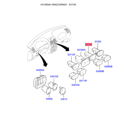 Выключатель 93740-25000 Mobis - 9374025000 - схема с каталога 93740, HMA250PA00 9374025000