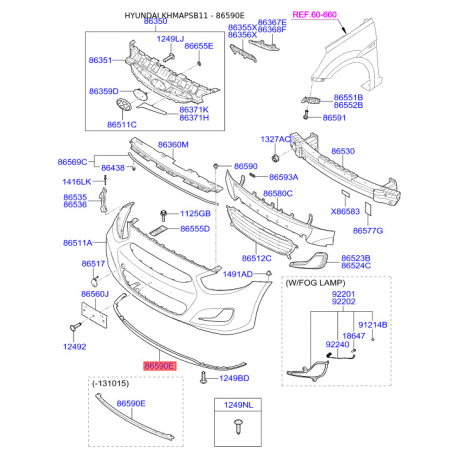 Спойлер 86591-1R000 Mobis - 865911R000 - схема з каталогу 86590E, KHMAPSB11 865911R000