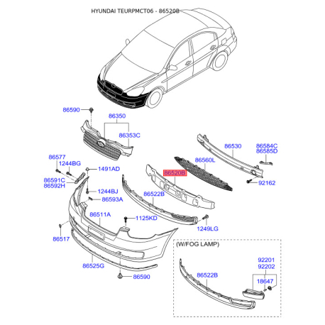 Абсорбер (пена, амортизатор) бампера 86520-1E000 Mobis - 865201E000 - схема с каталога 86520B, TEURPMCT06 865201E000