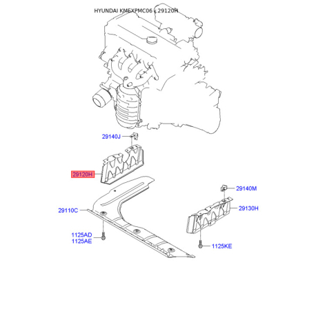 Защита двигателя / поддона двигателя правая 29120-1E000 Mobis - 291201E000 - схема с каталога 29120H, KMEXPMC06 291201E000