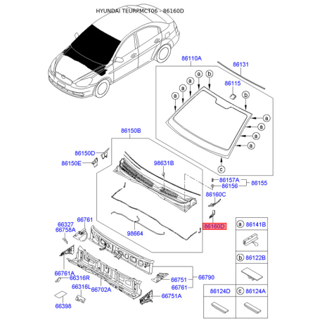 Крышка переднего крыла правая 86160-1E050 Mobis - 861601E050 - схема с каталога 86160D, TEURPMCT06 861601E050