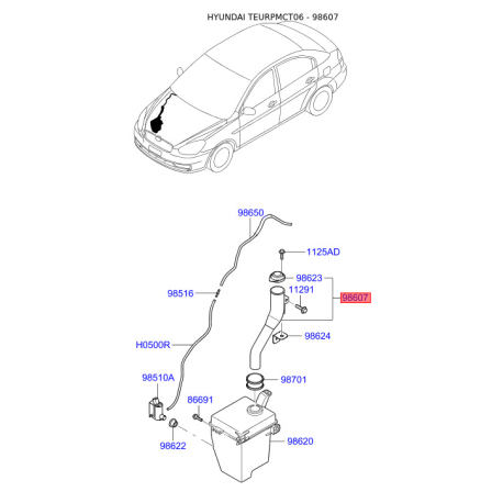 Крышка, резервуар для воды (бачок омывателя) 98622-1E000 Mobis - 986221E000 - схема с каталога 98607, TEURPMCT06 986221E000