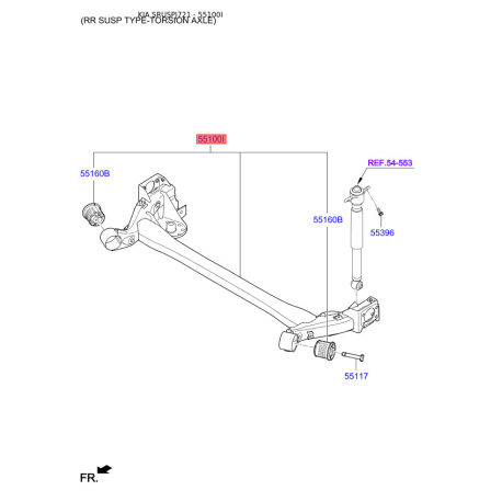 Подрамник задний (поперечная балка) 55100-F2500 Mobis - 55100F2500 - схема с каталога 55100I, SRUSPJ721 55100F2500