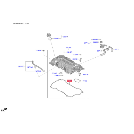 Прокладка клапанной крышки 22441-2E700 Mobis - 224412E700 - схема с каталога 22441, KKMAPTH23 224412E700