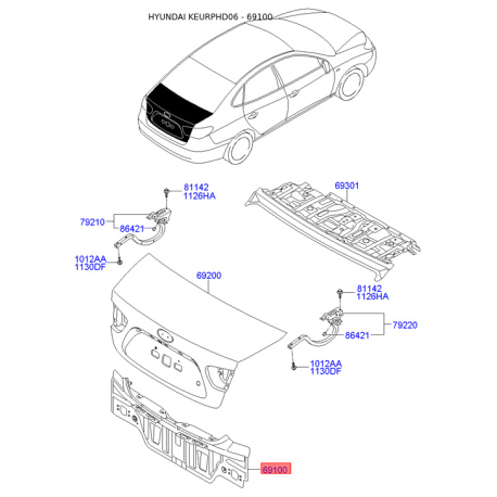 Лонжерон пола багажника 69100-2H010 Mobis - 691002H010 - схема с каталога 69100, KEURPHD06 691002H010