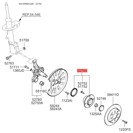 Ступица колеса 52710-2D315 Mobis - 527102D315 - схема с каталога 52750, KKMAPLS06 527102D315