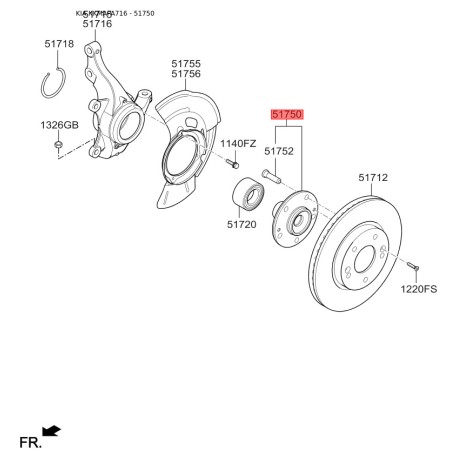 Ступица колеса 51750-1P000 Mobis - 517501P000 - схема с каталога 51750, KKMAPA716 517501P000