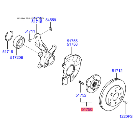 Ступица колеса 51750-2D003 Mobis - 517502D003 - схема с каталога 51750, TEURPFCT09 517502D003