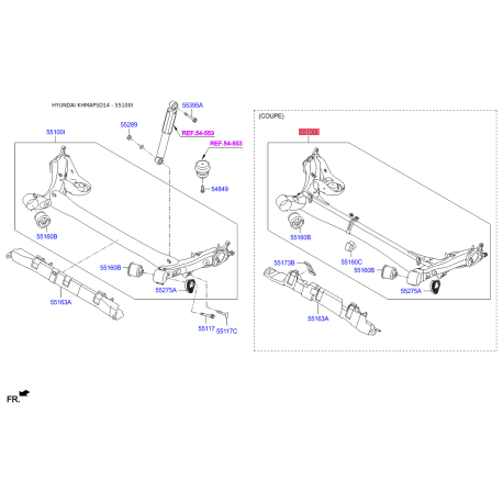 Подрамник задний (поперечная балка) 55100-3X100 Mobis - 551003X100 - схема с каталога 55100I, KHMAPSD14 551003X100