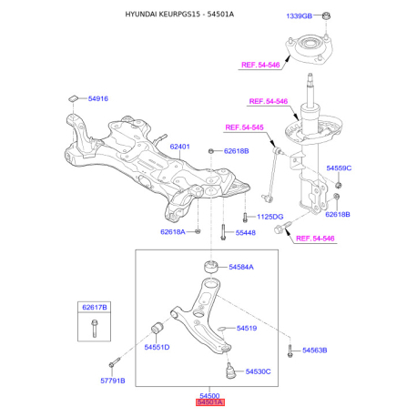 Рычаг подвески колеса правый нижний 54501-2V000 Mobis - 545012V000 - схема с каталога 54501A, KEURPGS15 545012V000