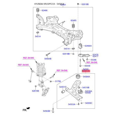 Важіль підвіски колеса правий нижній 54501-F2000 Mobis - 54501F2000 - схема з каталогу 54501A, KRUSPF219 54501F2000