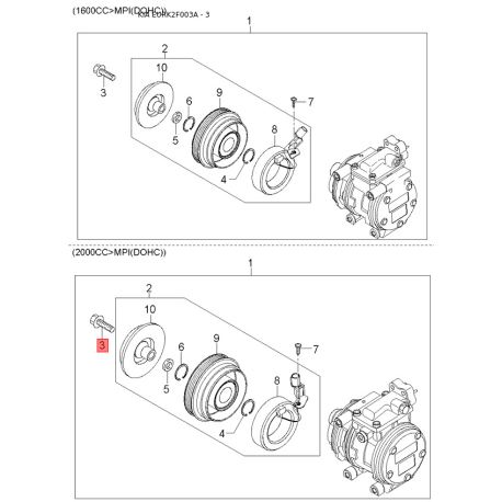 Распредвал 24100-26601 Mobis - 2410026601 - схема с каталога 3, EURK2F003A 2410026601