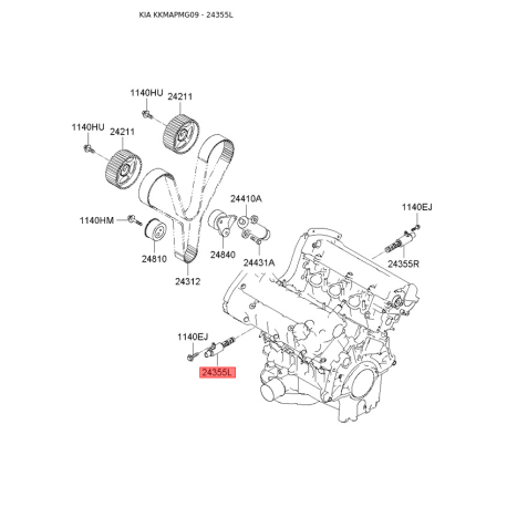 Клапан давления масла фазорегулятора левый 24355-3E000 Mobis - 243553E000 - схема с каталога 24355L, KKMAPMG09 243553E000
